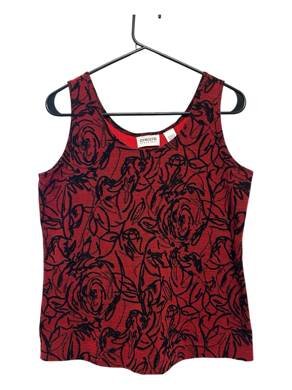 Vintage Y2K Chicos Travelers Red Floral Scoop Neck Tank Top Size 1 (Medium)